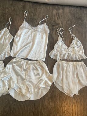 2 Pajama Sets Silky Cream Lace-Trim Sleep Cami & Short Set - Women Intimates